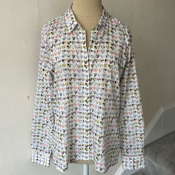 Robert Friedman Multicolor Heart Print Cotton Button Down Top EUC Size Small - Picture 1 of 9